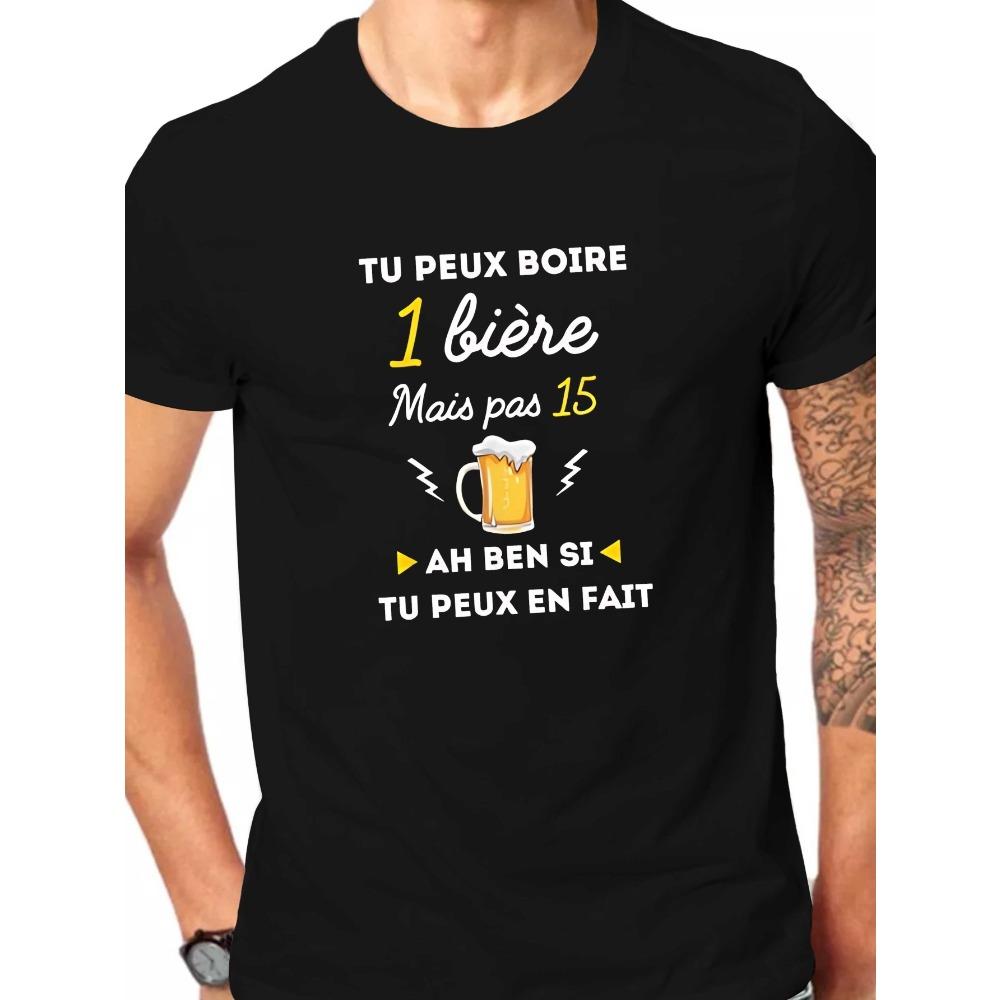 

European sizes Men s Humorous French Beer Quote Graphic T-Shirt - You Can Drink Casual Short Sleeve Summer Top with Geometric Print 4XL чорний
