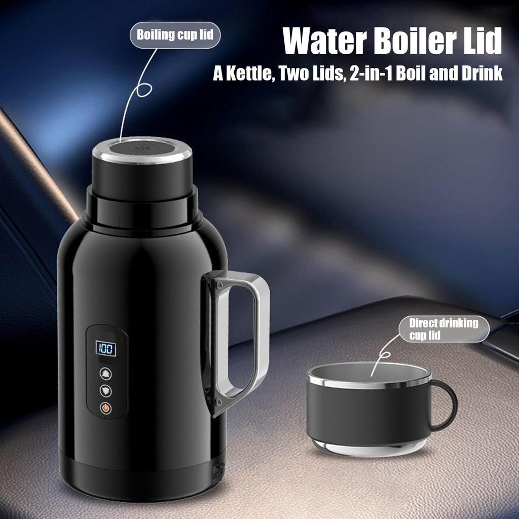 Car Heating Electric Kettle 1500Ml 12/24V Stainless Steel Electric Heating Insulation Kettle Outdoor Camping Travel Kettle