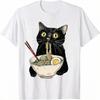 Black Cat Eating Ramen T-Shirt Cute Noodle Graphic Tee
