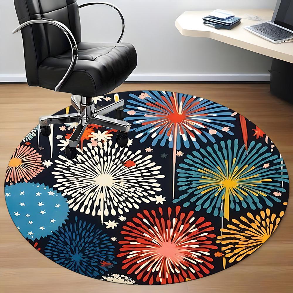 1pc Fireworks Pattern Carpet, Round Non Slip Durable Large Size Office Carpet, Suitable for Office