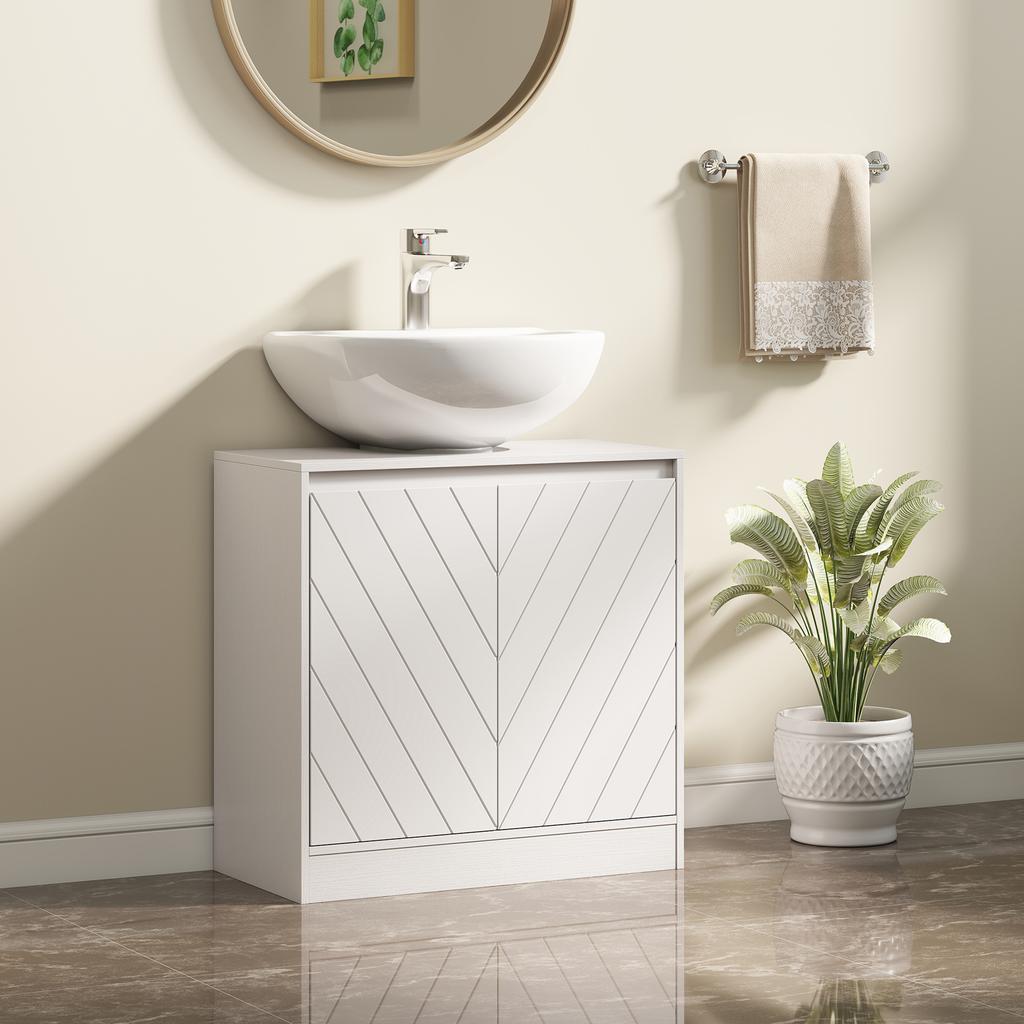 Under-Sink Cabinet Bathroom Cabinet with 2 Doors Adjustable Shelf for Sinks with or Without Pedestal 60x30x59.8 Cm White