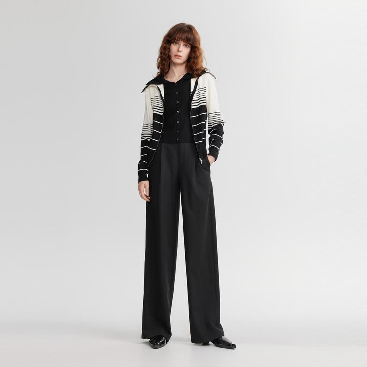 ELLE French Design Striped Faux Two-Piece Navy Collar Lazy High-End Cardigan Knit Sweater Women Tops Black White EM48943