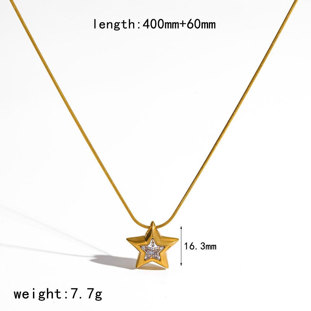 Fivepointed Star Zircon Necklace With Stainless Steel Chain For Daily Wear Women