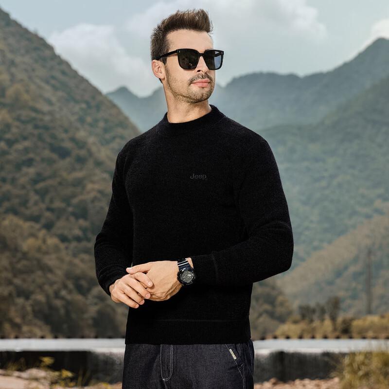 JEEP Men's Fleece Lined Chenille Round Neck Sweater