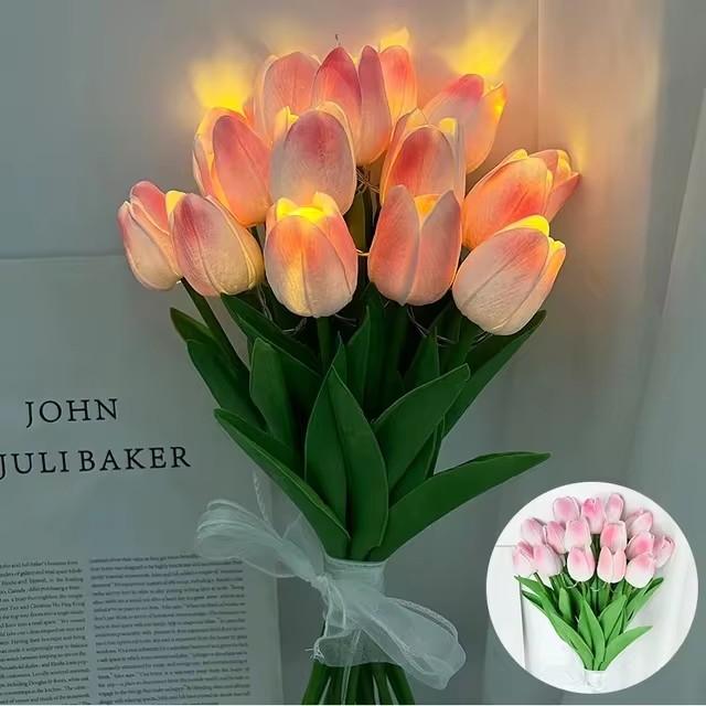 5/10pcs LED Tulips Bouquet Night Light for Home Garden Artificial Flowers PU Tulip Fake Flower  Decoration Wedding Birthday Gift
