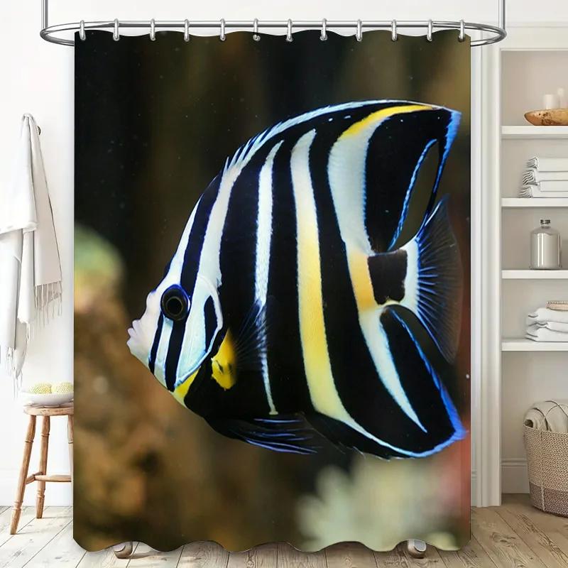 

Modern Bath Shower Curtain With Vibrant Fish Print High-Quality Waterproof Fabric For Bathroom Decorations W60H190(CM)-1 Pcs