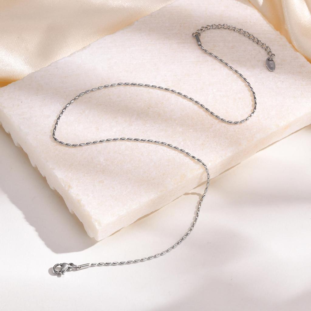 Women Olive Bead Chain Necklace, Stainless Steel Two Tone Beaded Chain Jewelry, Minimalist Party Necklaces Gift