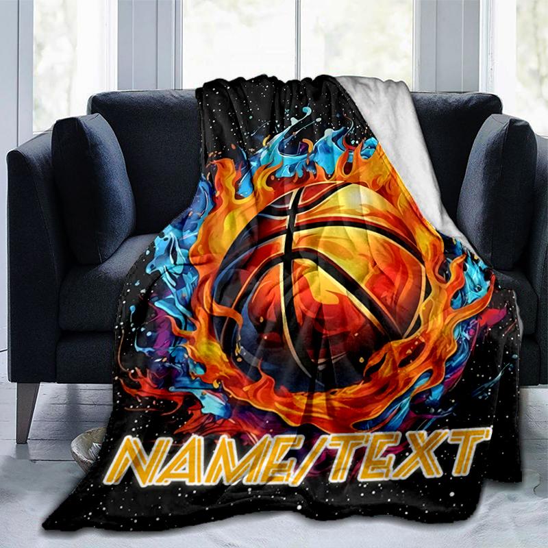 1PC Custom Name Basketball Artwork flannel blanket versatile,all-season throw suitable for the living room,bedroom,camping,travel,and gift