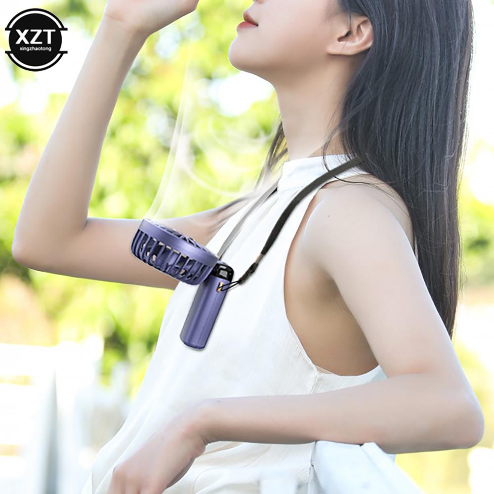 Hand-Held Fan LED Display USB Hanging Neck Portable Small Electric Fans Home Office Desktop Folding Summer Air Cooling Fan 1PC