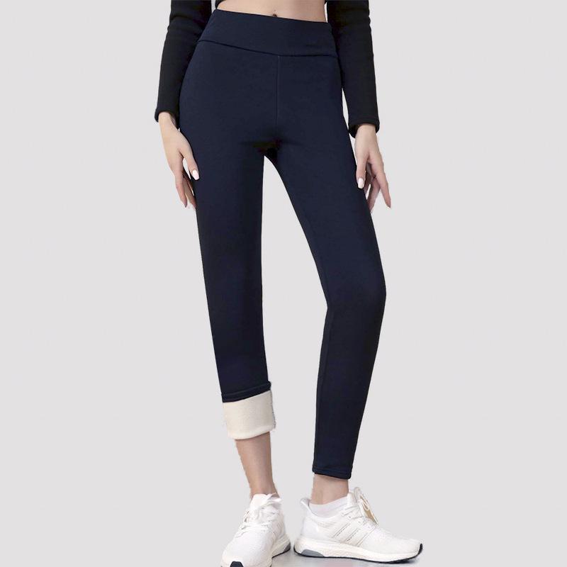 Plus Size Lamb Wool Pocket Leggings - Velvet Lined, Slim-Fit, Mid-Waist Warm Cuffed Pants