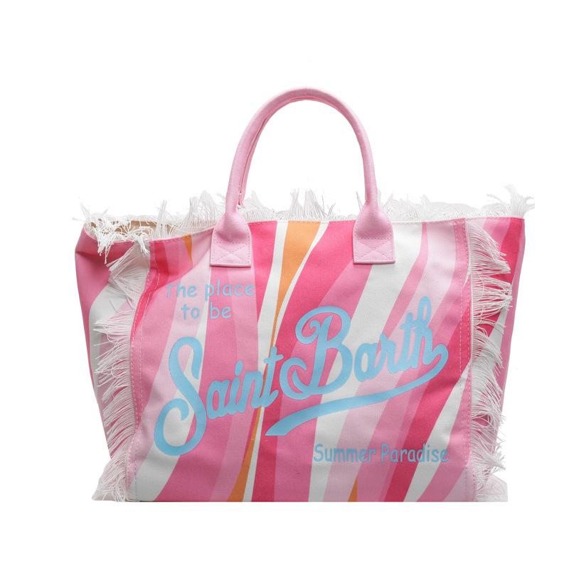

New trendy letter fringed canvas large capacity tote bag simple commuting versatile fashion portable shoulder bag рожевий