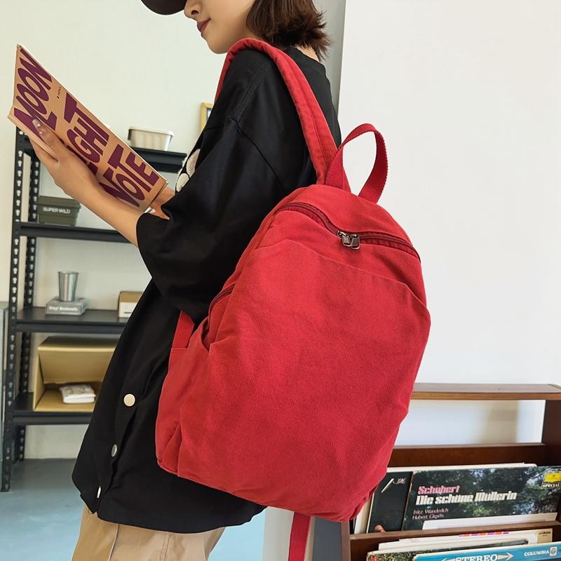 Student Schoolbag Women's Solid Color Travel Bag Men's Canvas Backpack