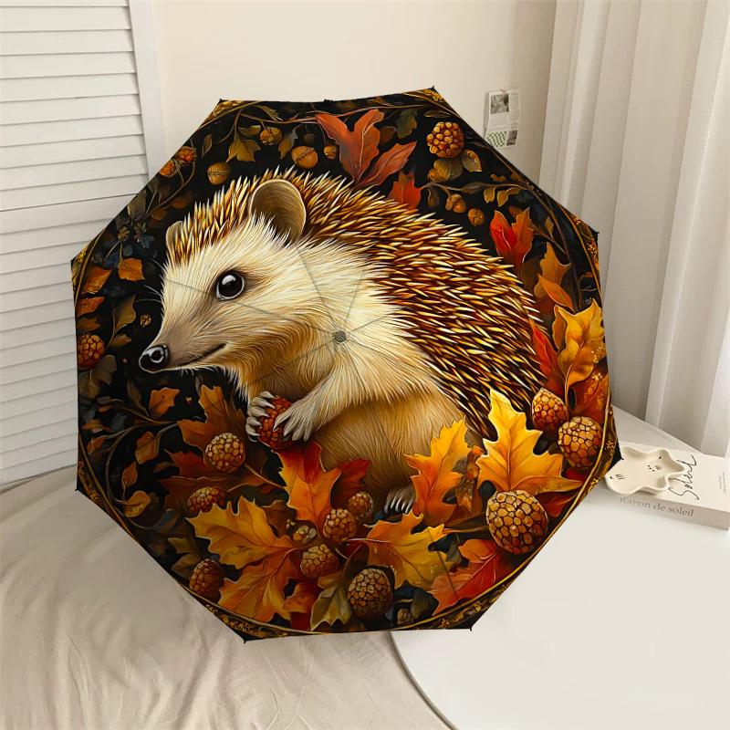 

1PC Hedgehog, AutumnAutomatic Open/Close Umbrella with Windproof, 8-Rib Sturdy Canopy, Durable Ribs, Fashionable Design, Outdoor Accessory, Fun Prin,