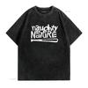 Naughty By Nature Weißes Klassisches Logo T-Shirt Vintage Gewaschen Atmungsaktiv Mode Mann Lässig Stilvoll Vielseitig Grafik Weich
