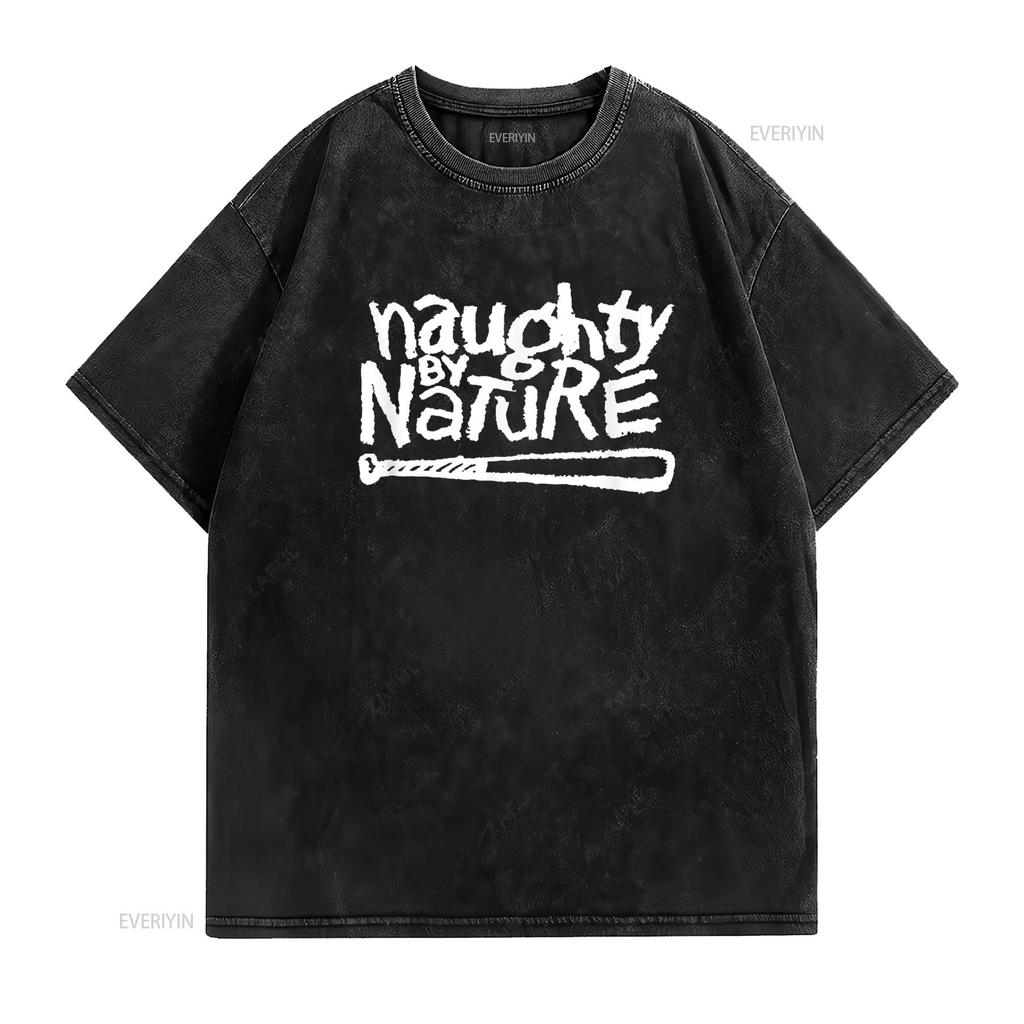 Naughty By Nature Weißes Klassisches Logo T-Shirt Vintage Gewaschen Atmungsaktiv Mode Mann Lässig Stilvoll Vielseitig Grafik Weich
