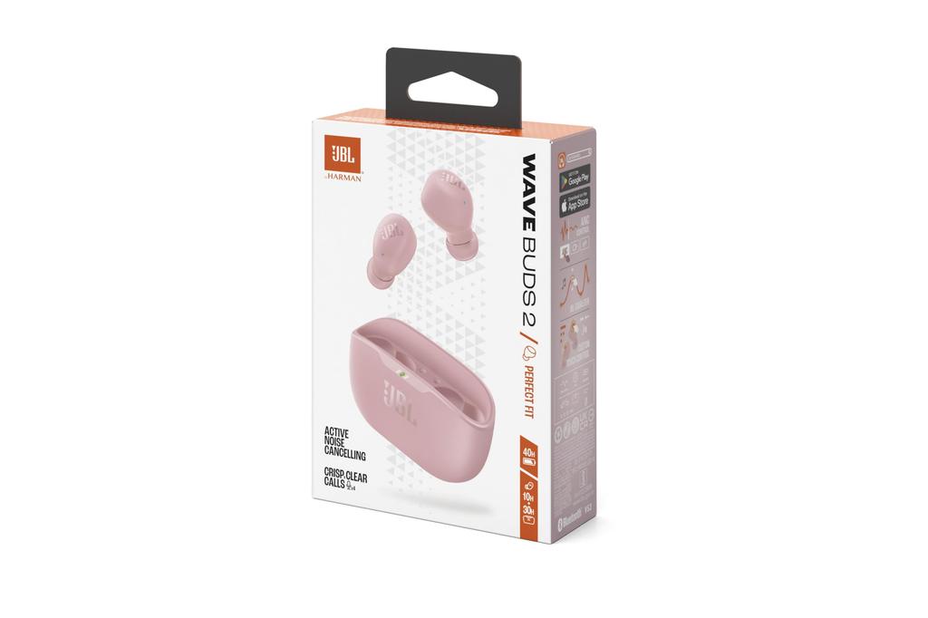 JBL WAVE BUDS 2 True Wireless Earbuds Bluetooth Active Noise Cancelling IP54 Waterproof Dustproof App Compatible USB Type-C Pink JBLWBUDS2PIK