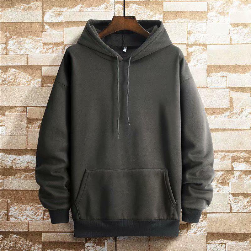 Unisex Kadife Destekli Bol Kesim Kapüşonlu Sweatshirt - İlkbahar/Sonbahar Kore Tarzı, Düz Renk