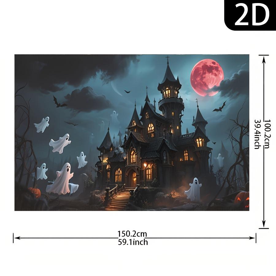 One Halloween party banner - Design featuring a haunted castle ghosts and a blood moonzyc