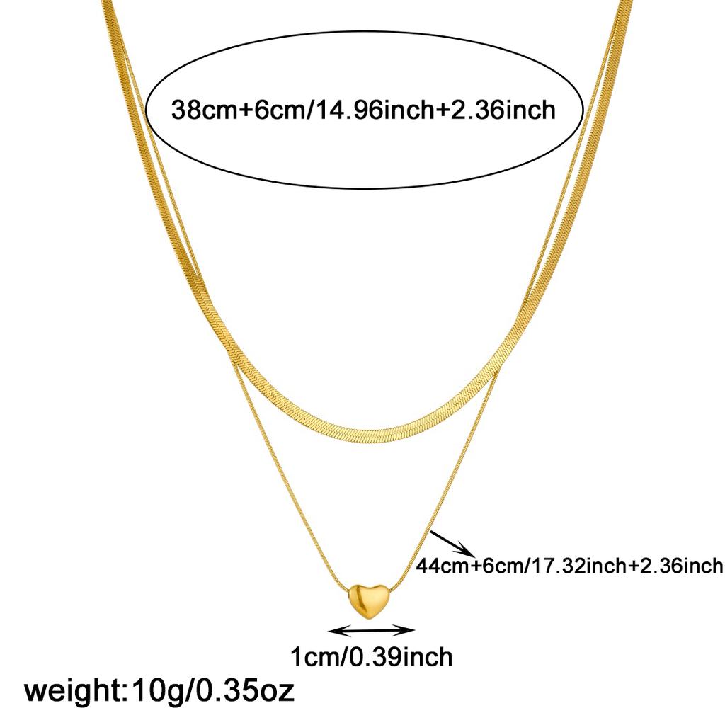 DIEYURO 316L Stainless Steel Golden Fashion Cute Heart Double-layer Snake Bones Necklace Women Elegant Neck Chain Jewelry Gift