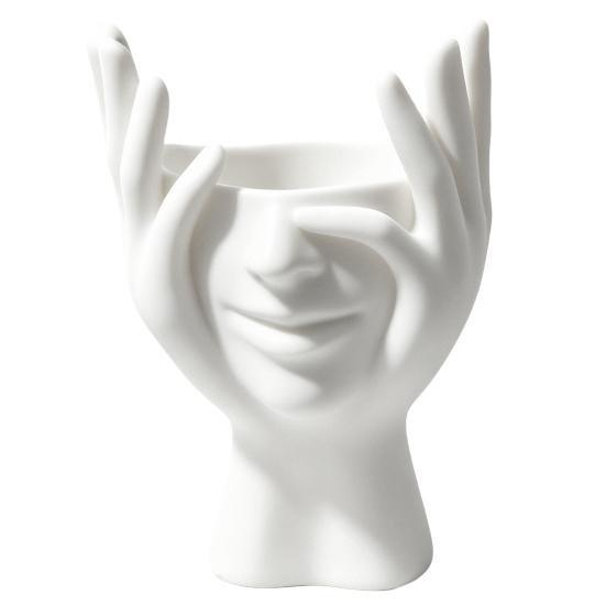 Contemporary Desk Accessory for Friends 3D Printed Face Vase, Face-Holding Pen Holder Art Decor, Creative Makeup Brush Modern Minimalist Home