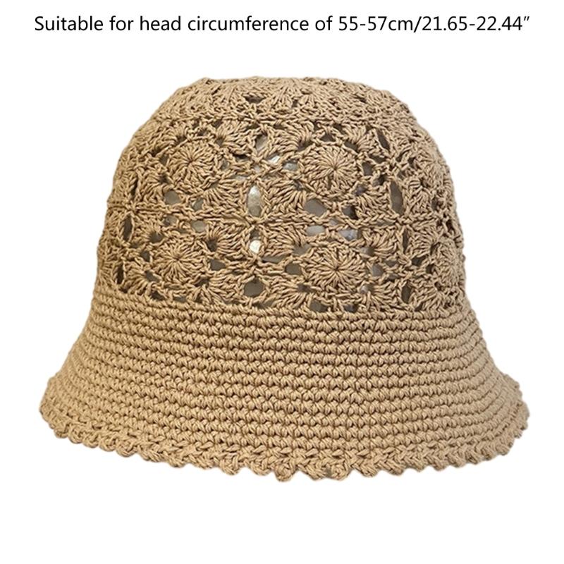 Crochet Floral Bucket Hat for Woman Teenagers Outdoor Foldable Commute Fisherman Hat Wide Brim Summer Sunproof Hat