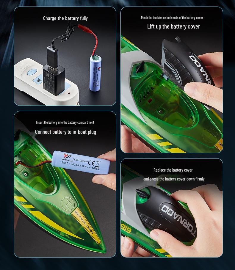 HJ819 Remote Control Speedboat: High-Speed, Rechargeable 2.4G RC Boat with LED Lights, Perfect for Kids