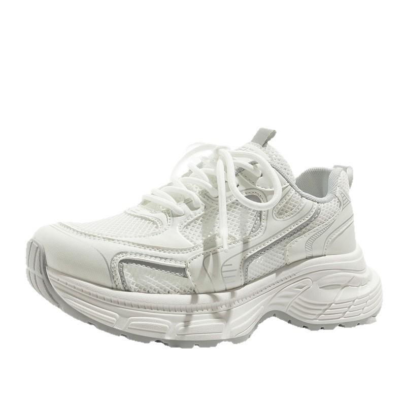 2025 Summer Women's Niche Style Breathable Mesh Chunky Sole Platform Sneakers All-Match White Casual Trainers