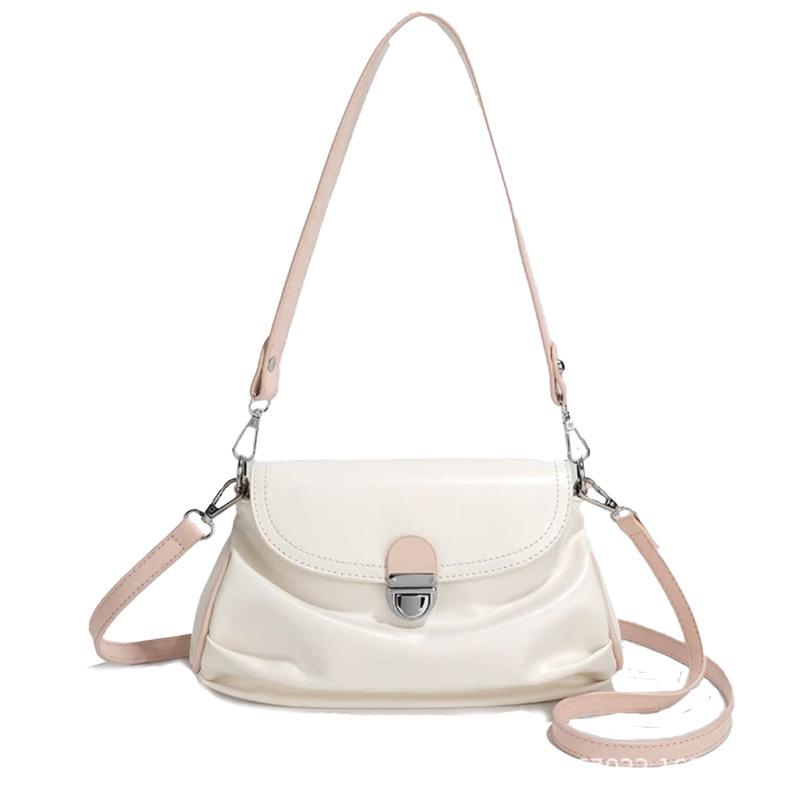 Niche Simple and Versatile Texture Fashion Messenger Bag Women's New Pleated Shoulder Contrasting Color Small Bag Ins Style