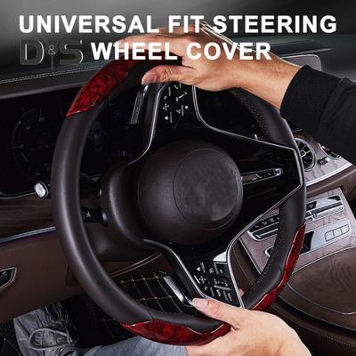 Capa para volante de carro, 2 peças, grão de madeira, antiderrapante, inodoro, resistente ao calor, ajuste universal, couro sintético, mangas para volante de carro