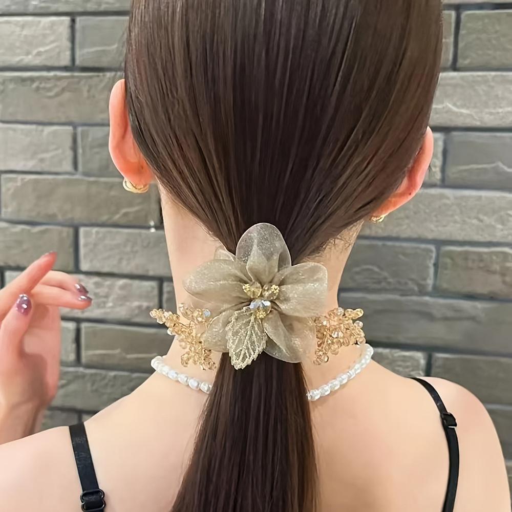 1/2pcs Fashion Lace Hair Ring Retro Embroidered Leaf Mesh Ponytail Headband Daily Matching Women's Perfect Gift Hair Accessories