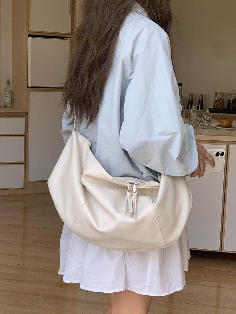 

Large Capacity Retro Soft Leather Crossbody Bag Women Lazy Style Simple Tote Bags Casual Versatile Commuter Shoulder Pouch (30cm<Max Length<50cm) белый