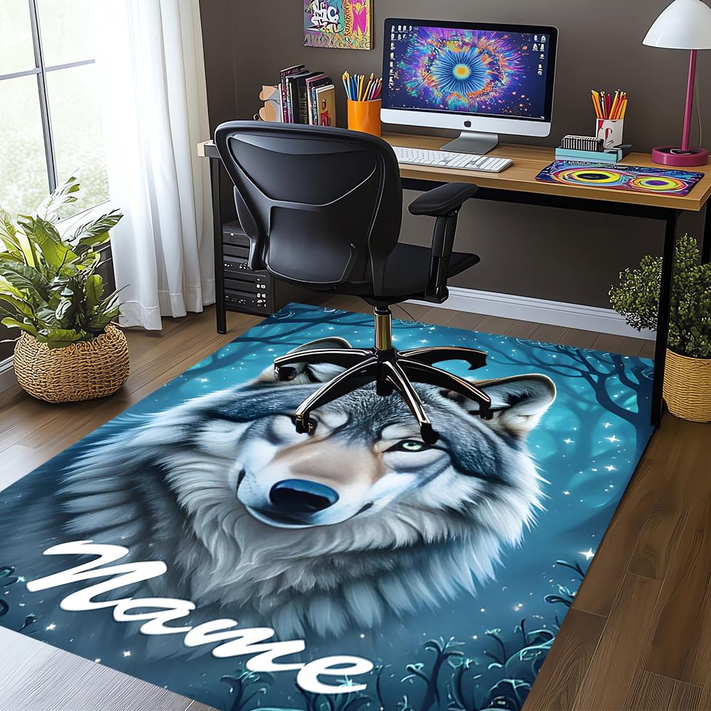 Custom Name Wolf Printed Carpet,Rug for Office Chair Living Room Bedroom Kitchen Room Decor Gifts.