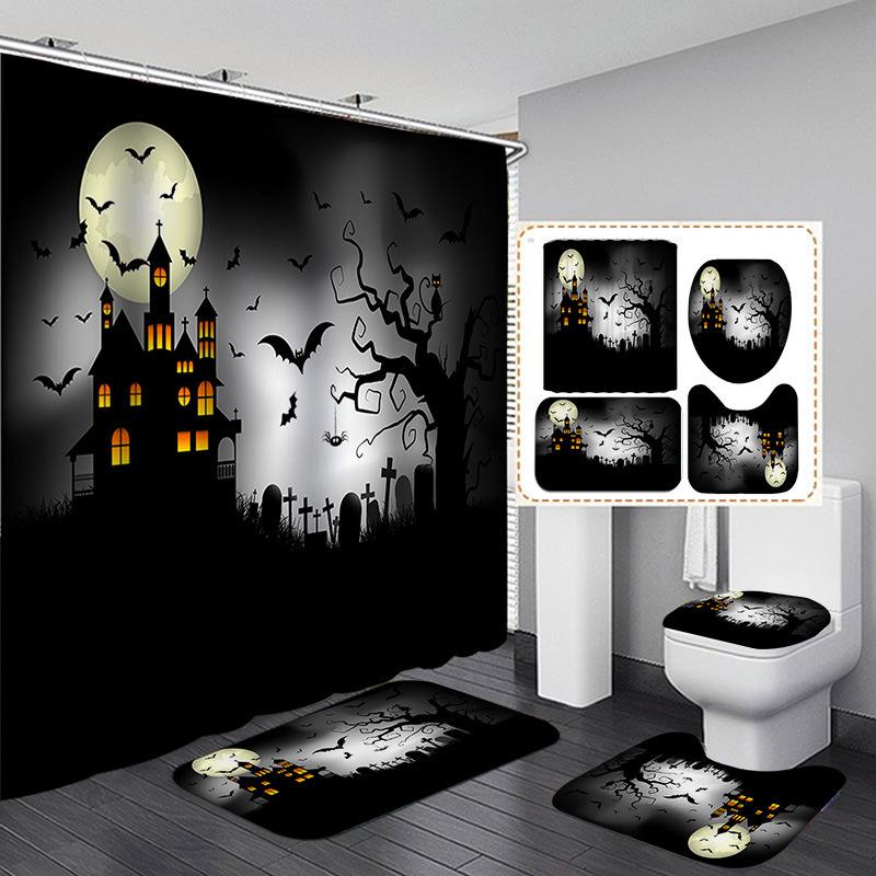 Halloween Elements 3D Digital Printing Bathroom Four-Piece Shower Curtain Partition Curtain Shower Curtain