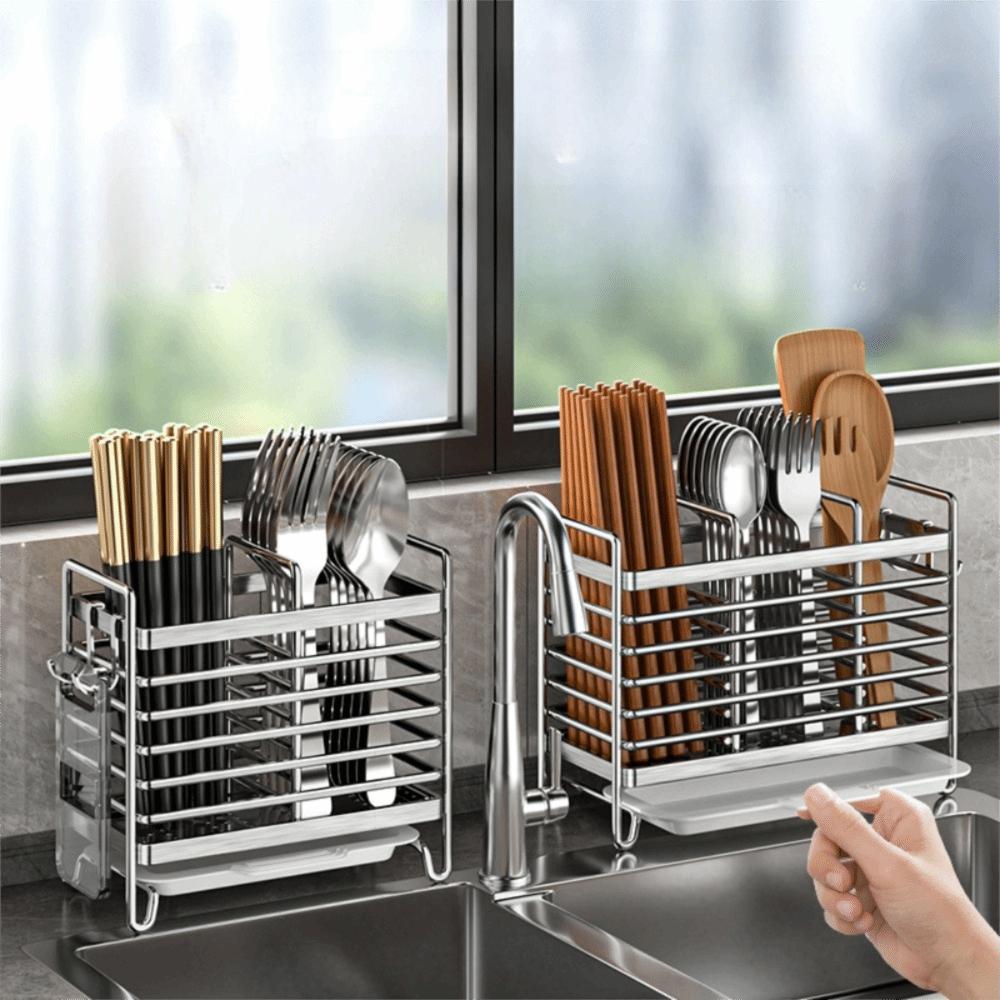 Drain Tray Stainless Steel Chopstick Draining Rack Rust Proof Cutlery Holder Fork