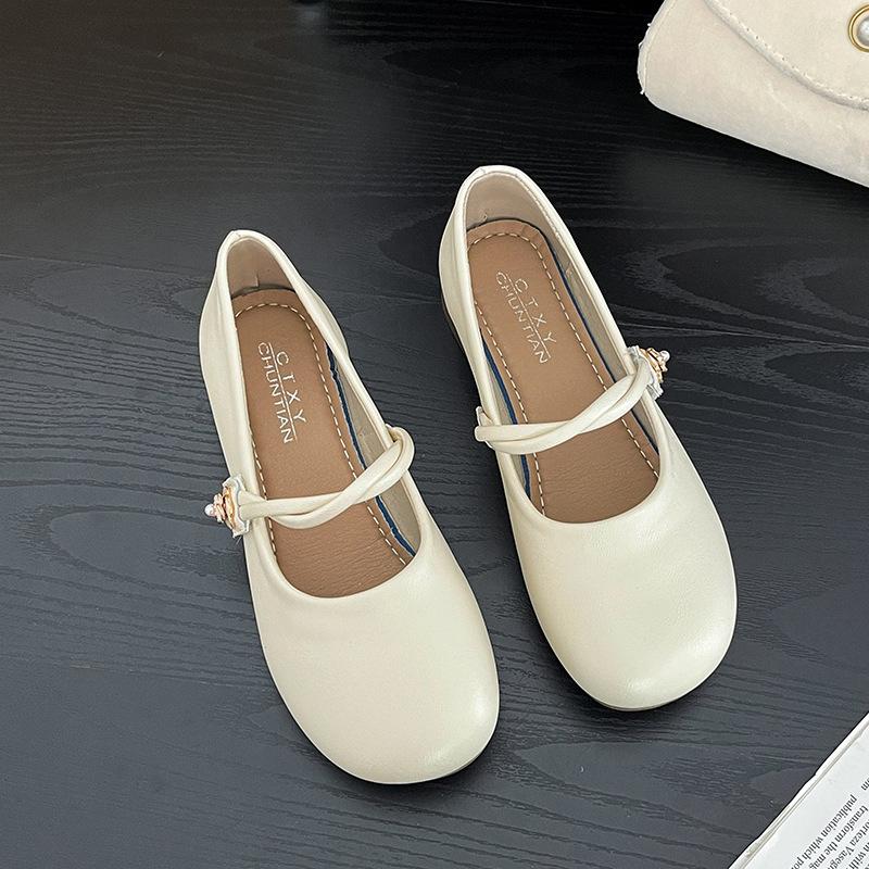 Francuskie delikatne pojedyncze buty damskie 2025 nowe wiosenne buty babci gruby obcas miękka podeszwa wszechstronne płytkie Mary Jane małe skórzane buty