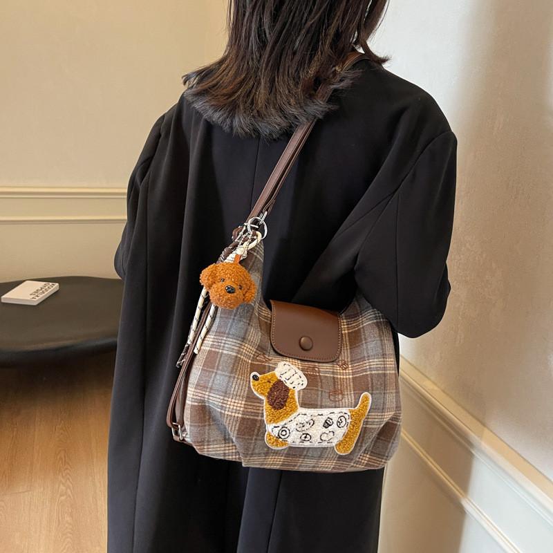 Chic Vintage Grid Pattern Shoulder Tote Bag With Versatile Large Size For Everyday