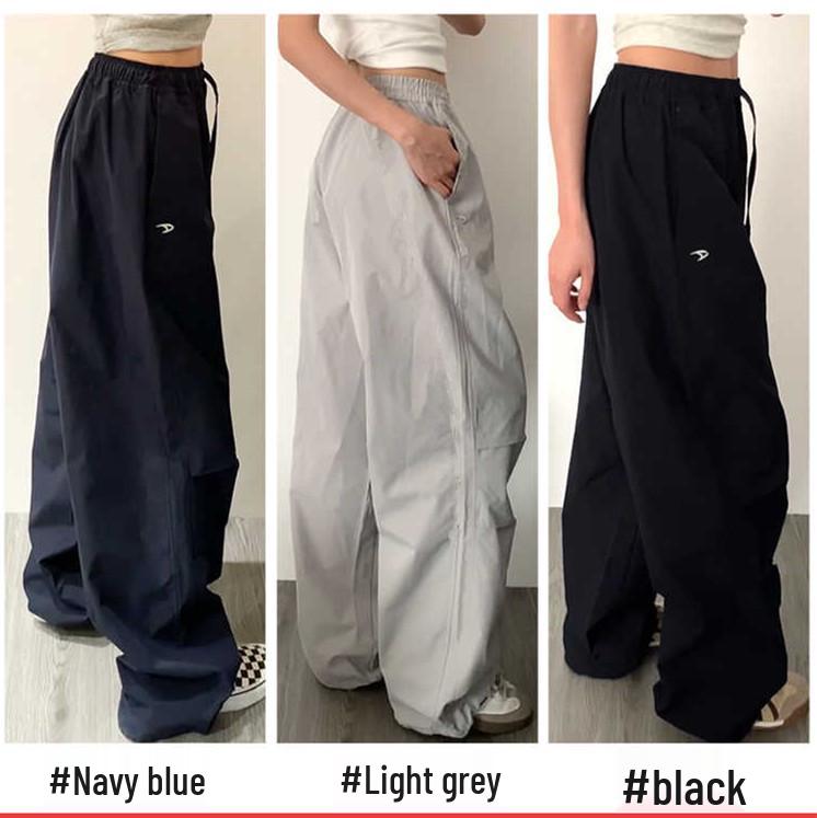 

Женские ретро джоггеры-парашюты: Повседневные брюки свободного кроя в пол 4XL чёрный