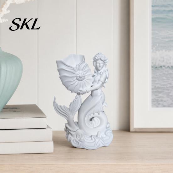 Decorative Shell Desktop Organizer 3D Printed Mermaid Conch Storage Ornament, Mini Hollow Tube Flowerpot, Creative for Home Office Decor European