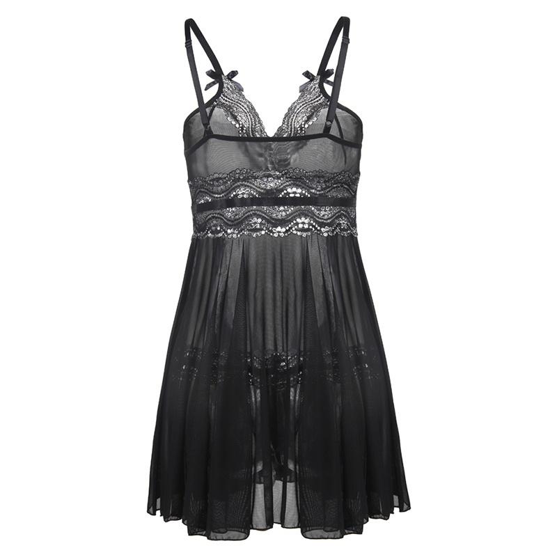 Womens Plus Size Sexy V-neck Lace Sleepwear Lingerie Dress with G-String