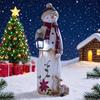 Christmas Snowman Figurine with Lantern Resin Snowman Statue Art Decor Outdoor Christmas Snowman Door Greeter for Yard Garden Decor