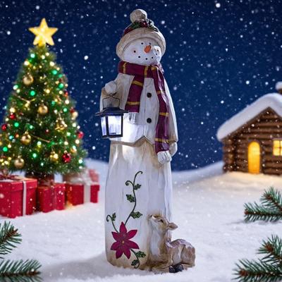 Christmas Snowman Figurine with Lantern Resin Snowman Statue Art Decor Outdoor Christmas Snowman Door Greeter for Yard Garden Decor