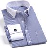 Men's Elegant French Cuff Spread Collar Striped Dress Shirt with Chest Pocket for Formal Business Wedding, Free Metal Cufflinks Included