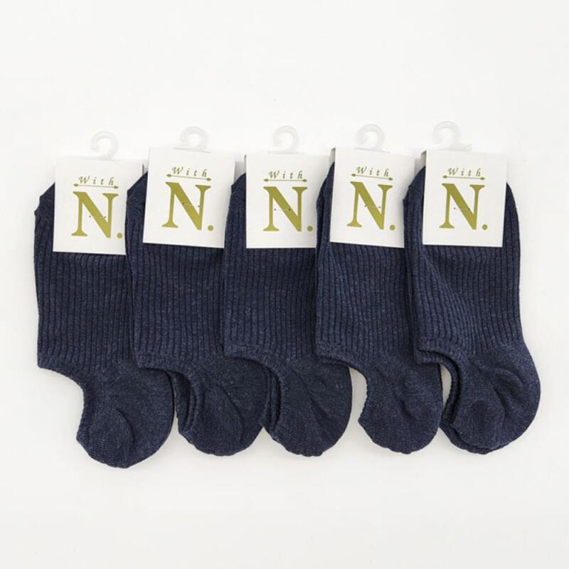 5-pair set of golji socks, navy blue fake socks, plain socks 5 pairs of navy