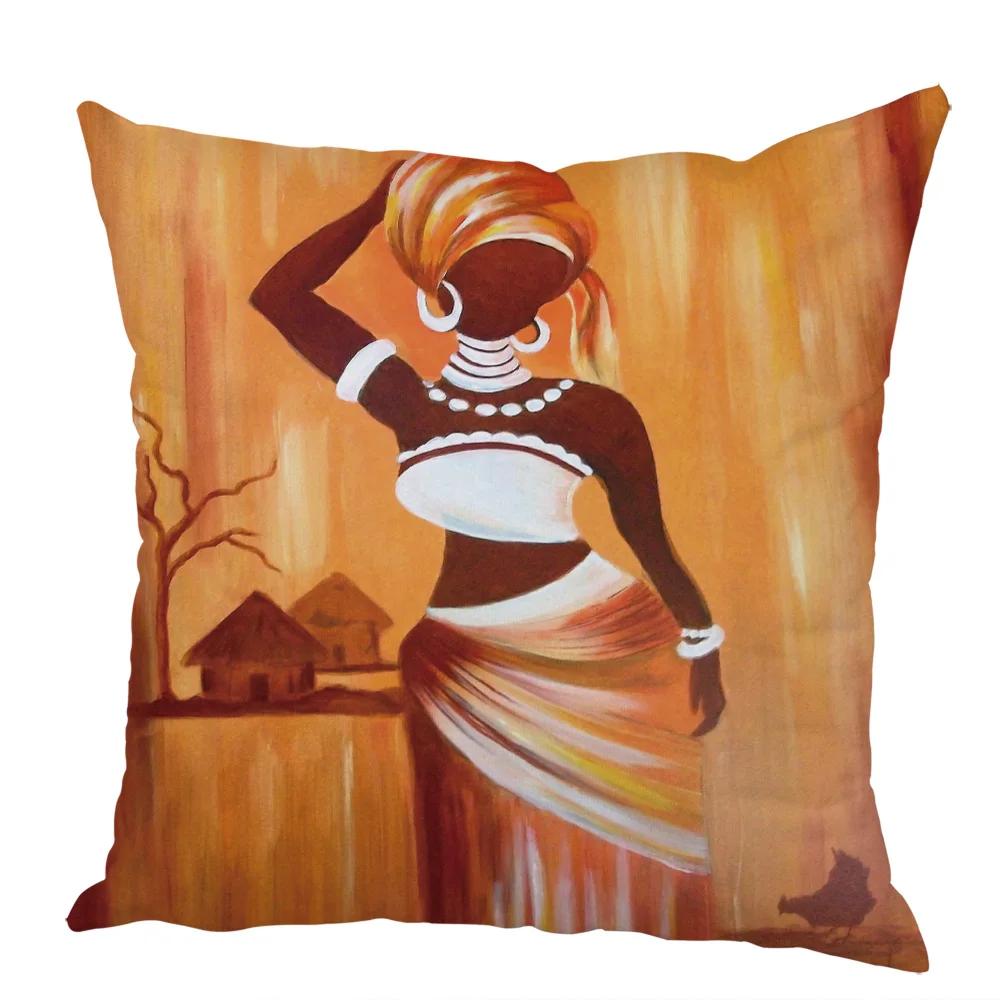 Peach Skin Cushion Cover 45x45cm Abstract Painting Africa Life Pillowcase African Woman Home Decor Gallery Exotic Pillow Case