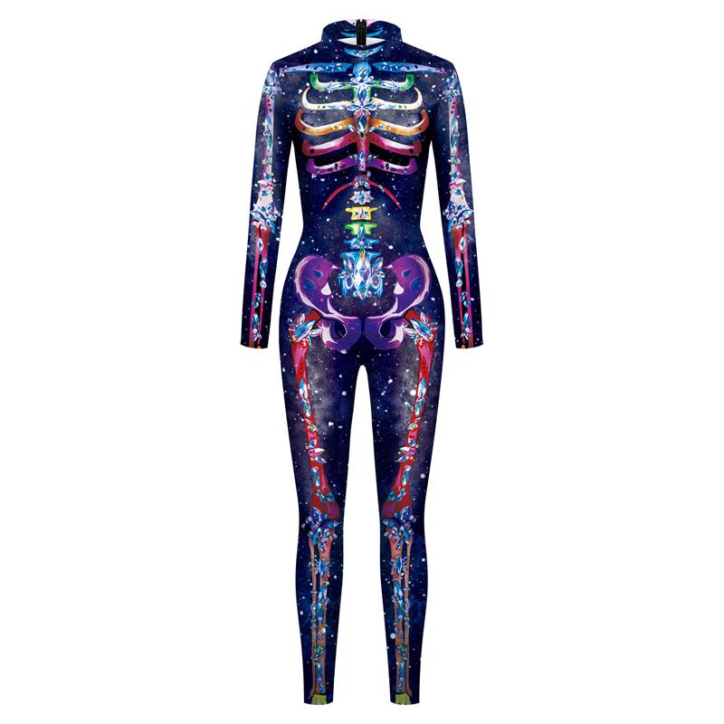 3D Skull Skeleton Printed Bodysuit Halloween Costume For Women Outfit Fancy Dress Clothing Adult Suit S-XL