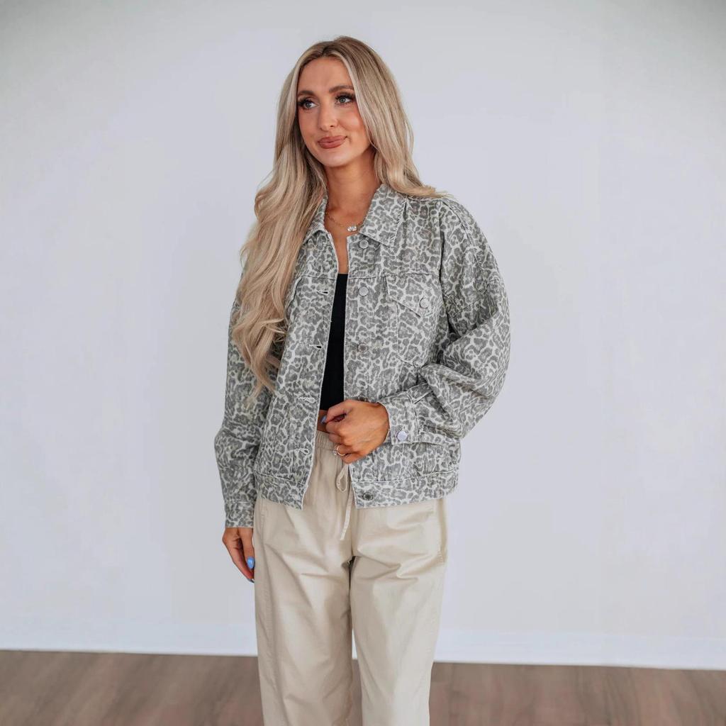 European-American Versatile Loose Washed Print Denim Jacket for Women
