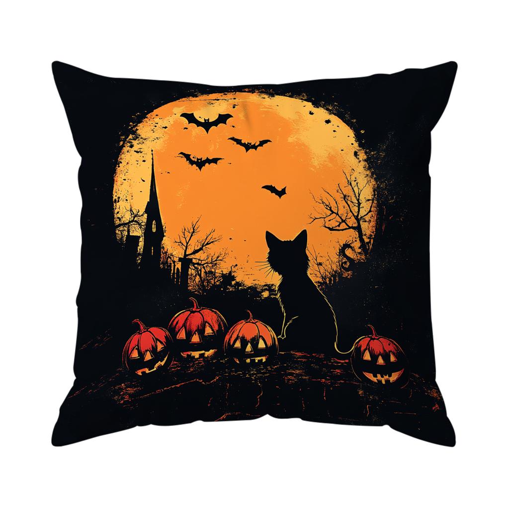 Halloween Black Cat Cushion Pillowcase Printed Polyester Throw Pillowcover Decorative Sofa Cushion Pillowslip Home Decor