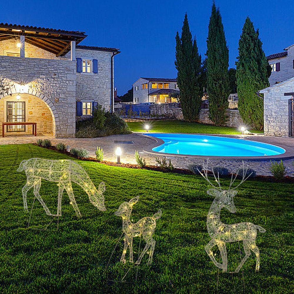 Lighted Christmas Deer Reindeer Family Christmas Decor With LED Lights Light Up Bucks Doe And Fawn Outdoor Garden Yard Ornament