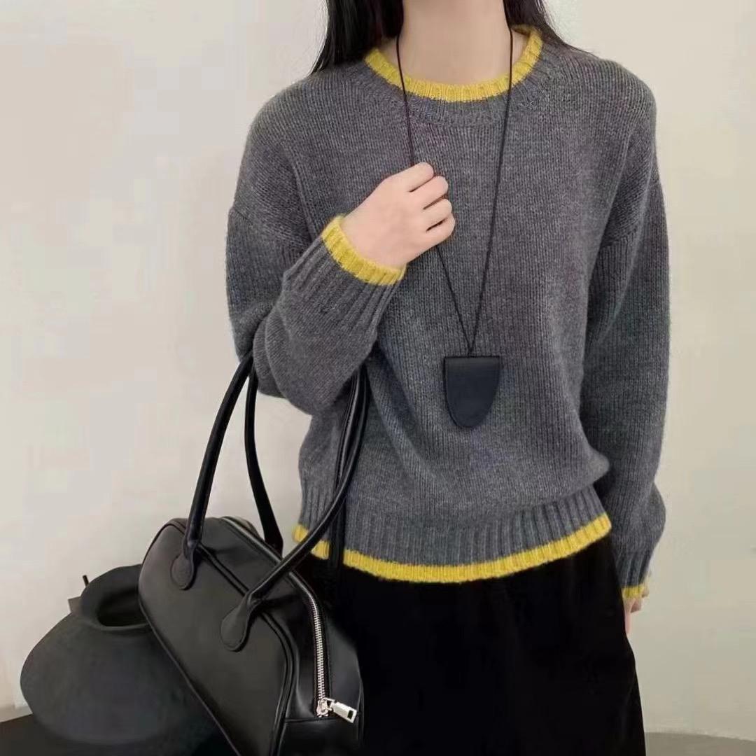 

Ленивый ветер круглый вырез цветовая блокировка вязаный свитер для женской осени и зимы новый свободный повседневный пуловер с длинными рукавами свитер для женщин one size fits all жёлтый