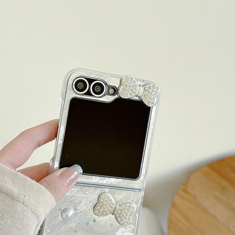 Pearl Love Bow Tie Butterfly Phone Case for Samsung Zflip 6 Flip Fold Flip 7 Fashion W24flip